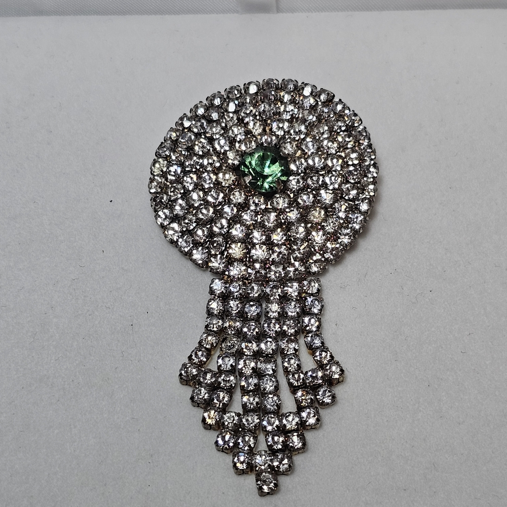 Elegant Silver and Green Crystal Brooch